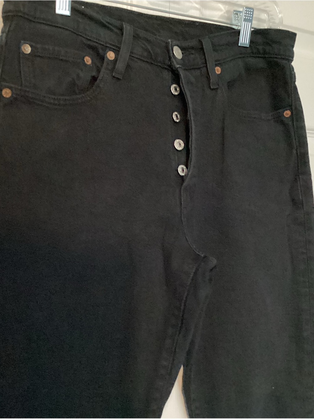 Levi's Black Denim 501 s button tab jeans. - Picture 3 of 6